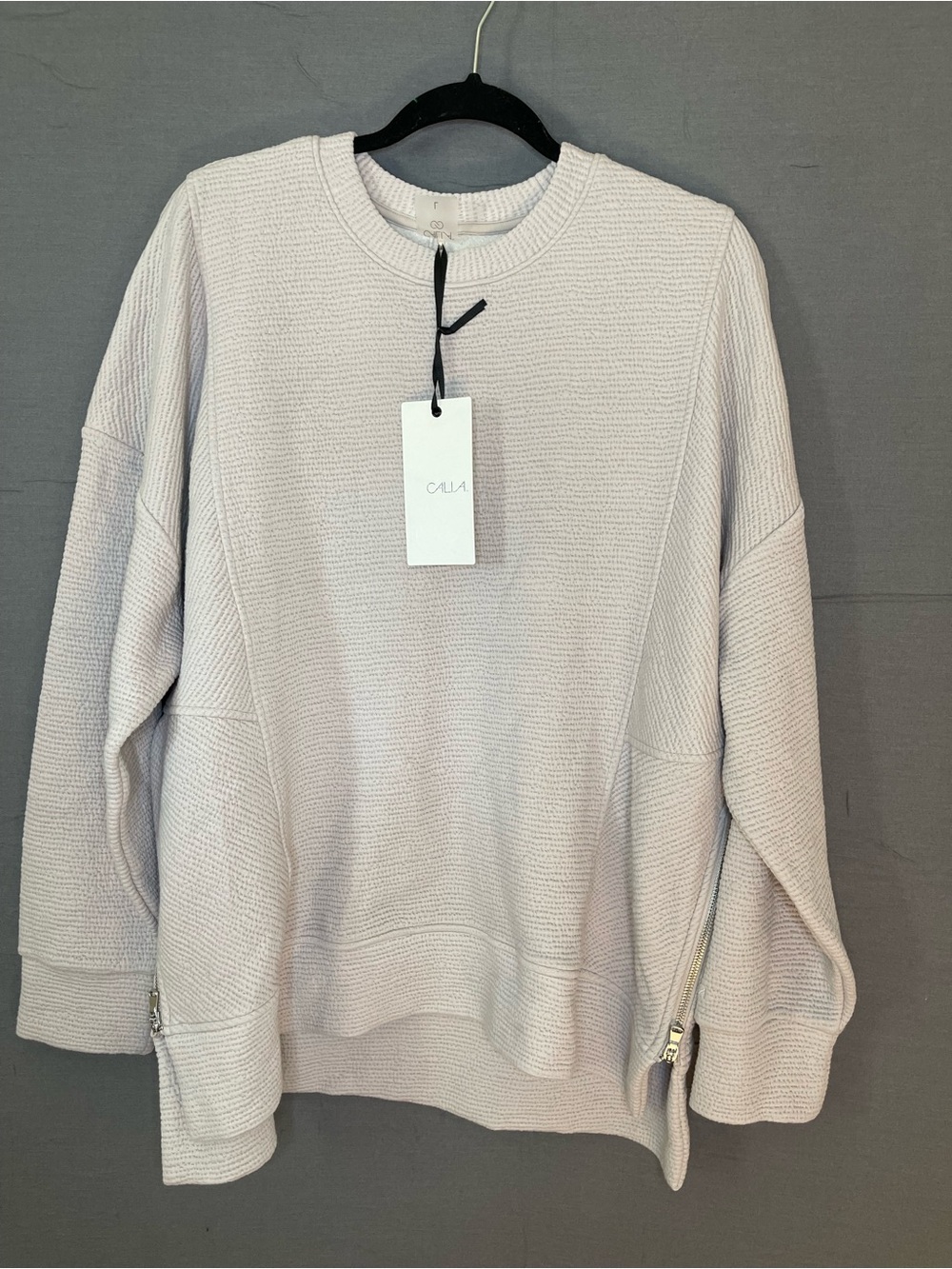 CALIA Women’s Large Gray Textured Crewneck Sweatshirt Side Zipper Pullover
